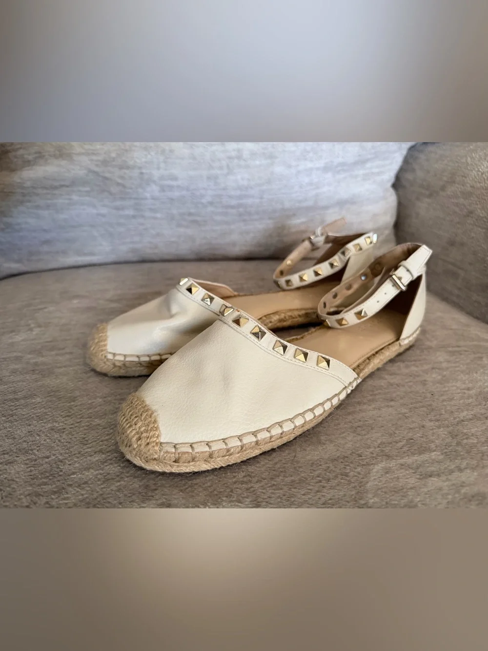 Marc Fisher White Studded Ankle Strap Graze 2 Style Espadrille Flats Size 10